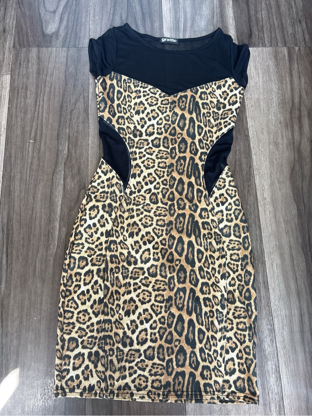 Black & Leopard Print Mini Dress